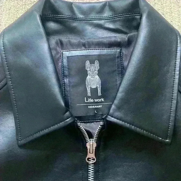 LifeWork Oversized Faux Leather Jacket Black, full length, size L. - Picture 9 of 10